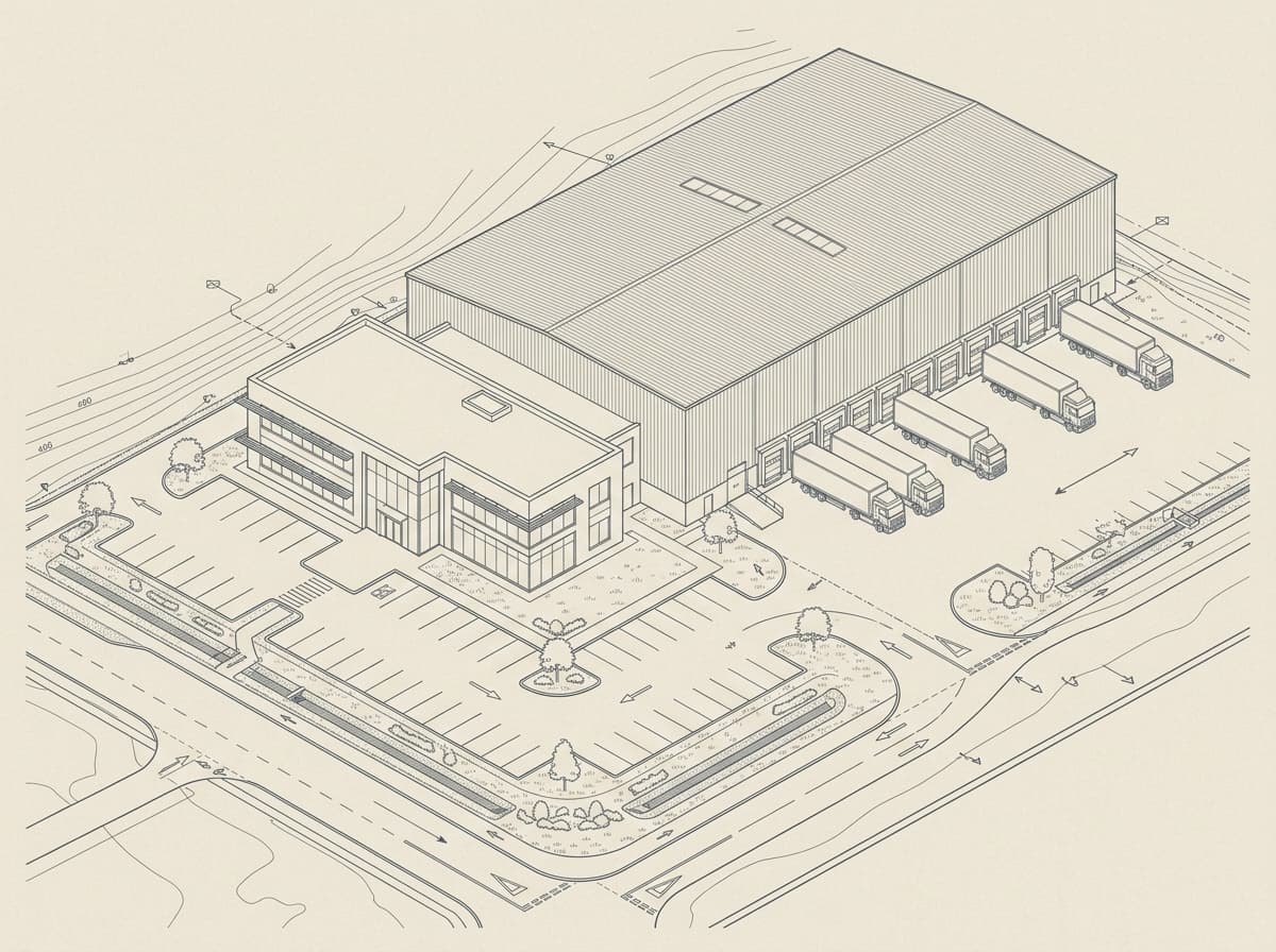 Illustrative concept drawing representing Rieker Shoe's
Commercial & Industrial Facility